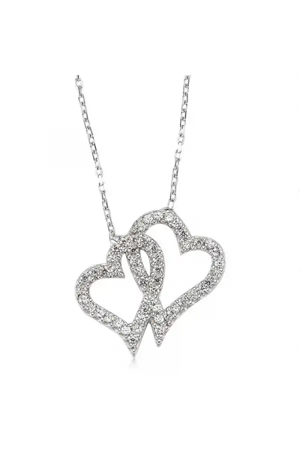 Gümüş İki Kalp Bayan Kolye