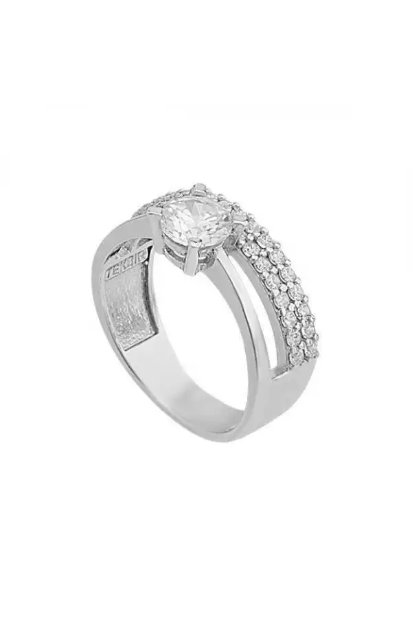 Gümüş İki Sıra Tek Taş Bayan Yüzük