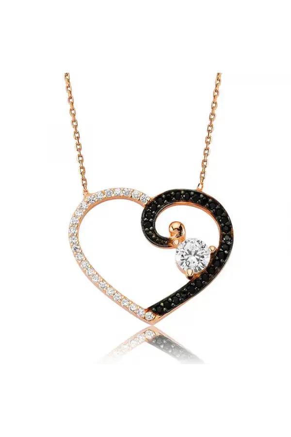 Gümüş Kalpli Tek Taş Bayan Kolye