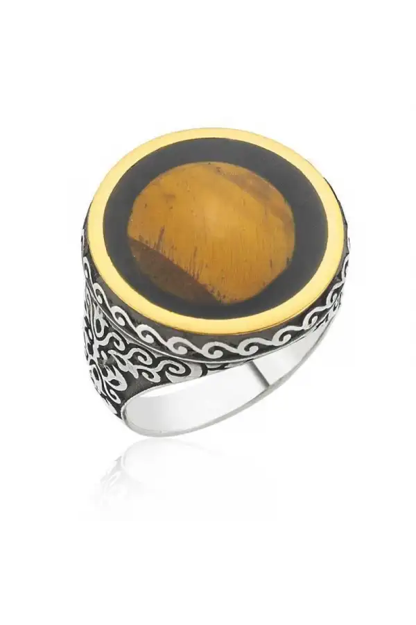 Gümüş Kaplan Gözü Erkek Yüzük