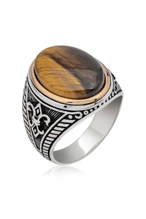 Gümüş Kaplangözü Taşlı Oval Erkek Yüzük