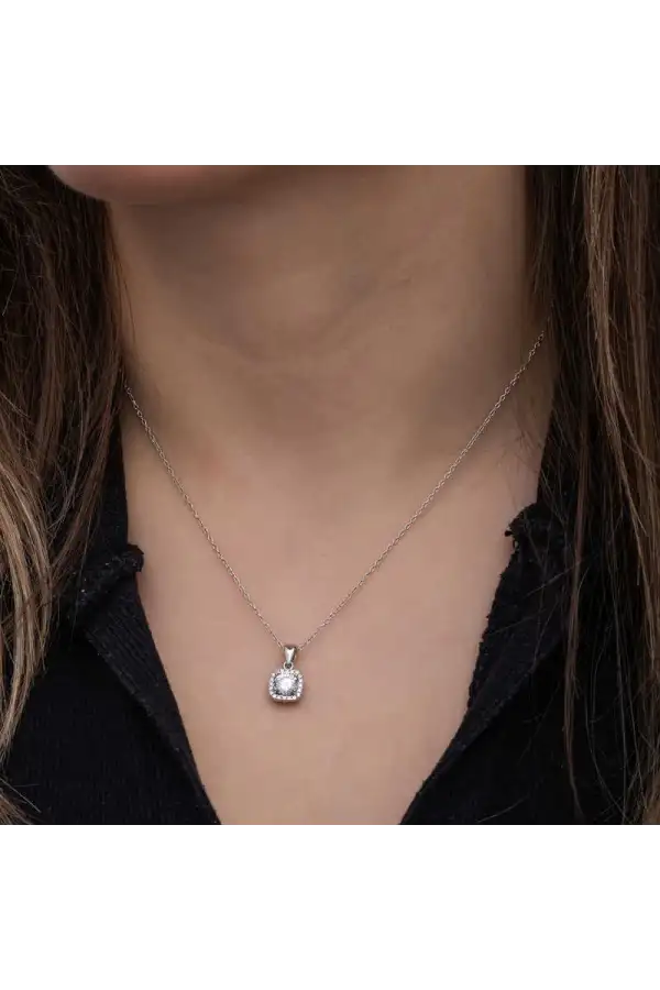 Gümüş Kare Montür Tek Taş Kadın Set