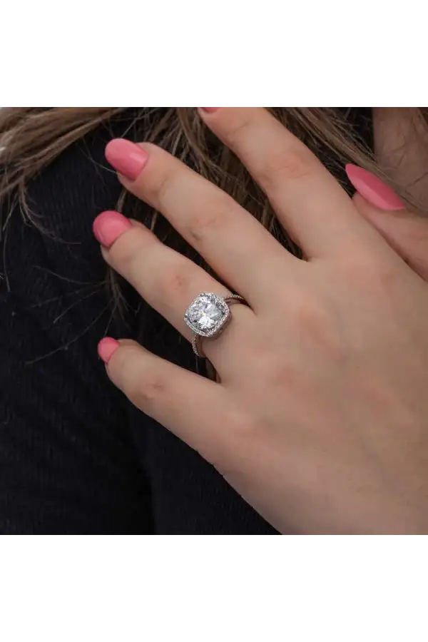 Gümüş Kare Montür Tek Taş Kadın Yüzük