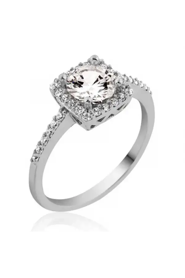 Gümüş Kare Tek Taş Bayan Yüzük