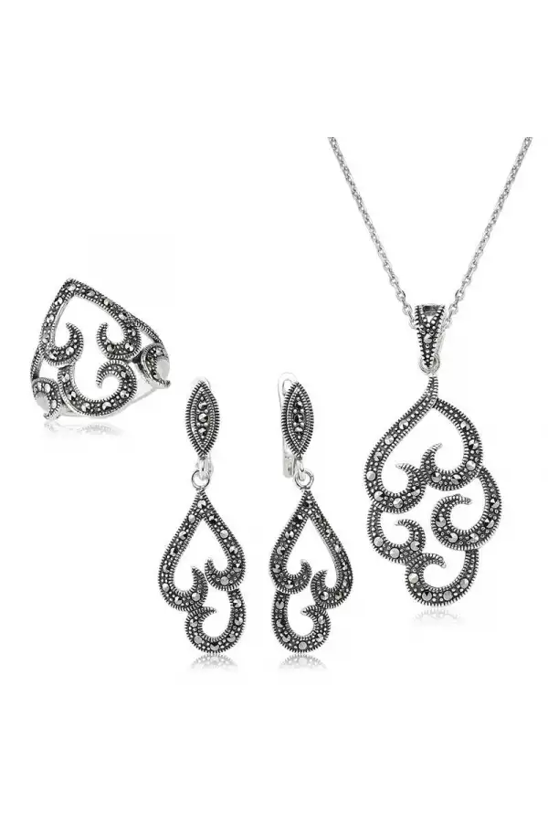Gümüş Markazit Taşlı Bayan Set