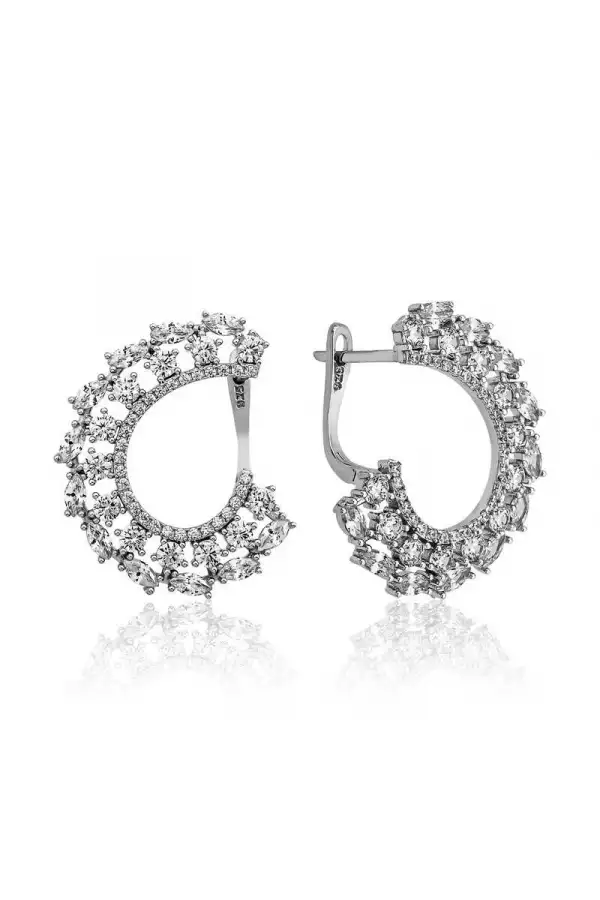 Gümüş Markiz Taşlı Bayan Küpe