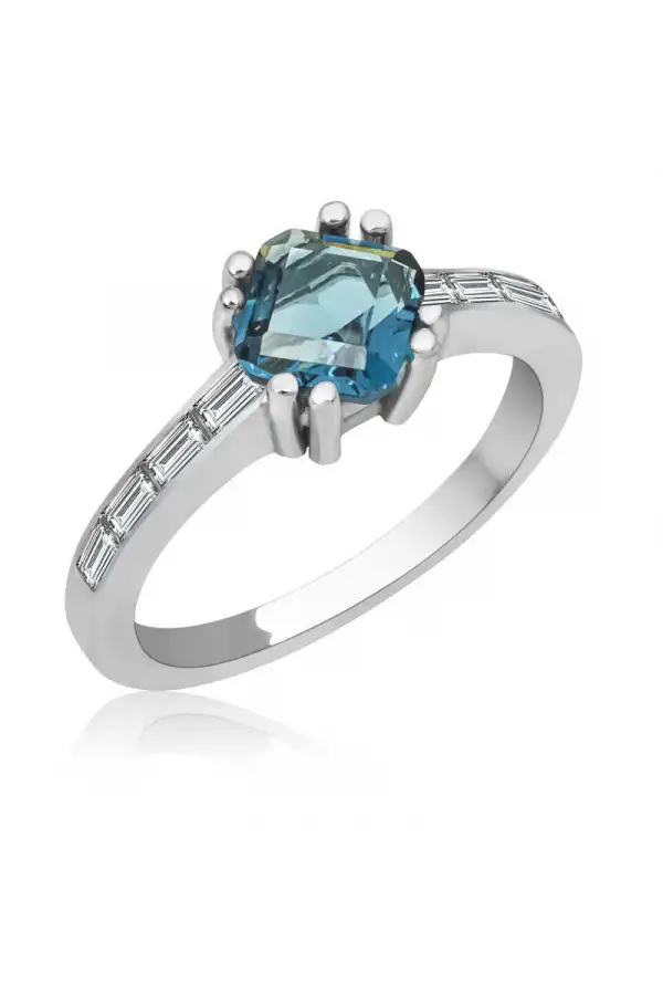 Gümüş Mavi Baget Tek Taş Kadın Yüzük