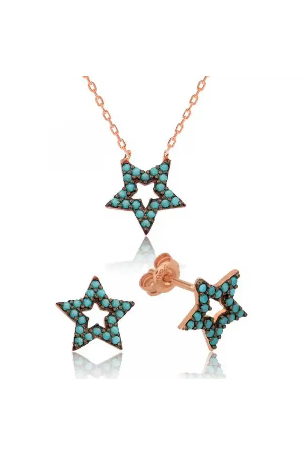 Gümüş Mavi Yıldız Bayan Set