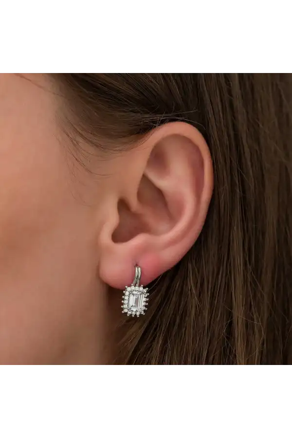 Gümüş Mengeçli Zümrüt Kesim Küpe