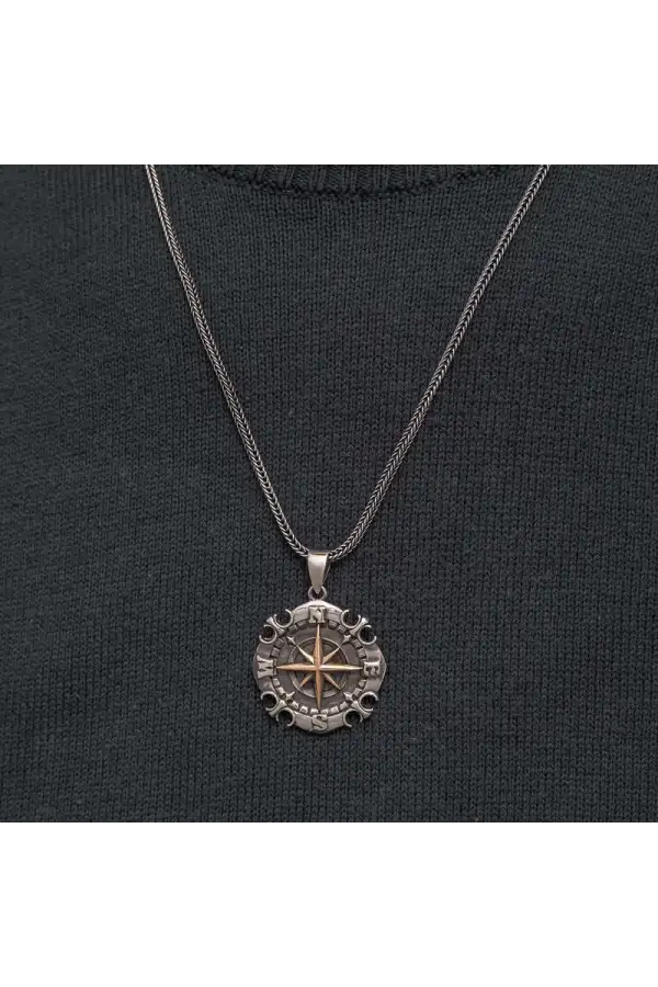 Gümüş Oksitli Pusula Erkek Kolye