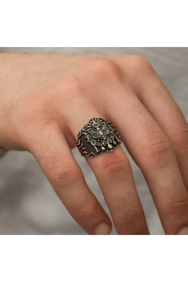 Gümüş Osmanlı Devlet Armalı Erkek Yüzük
