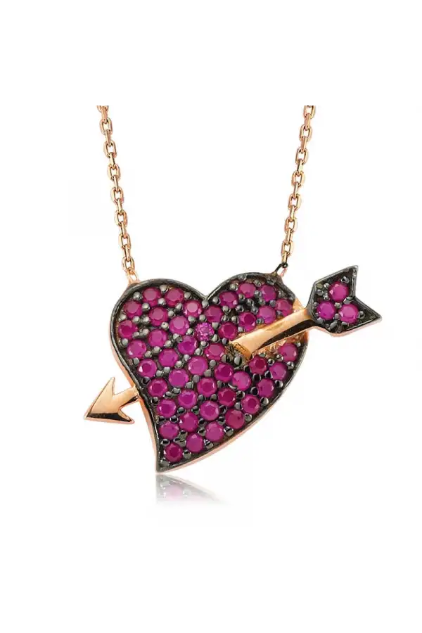 Gümüş Pembe Aşk Oku Bayan Kolye