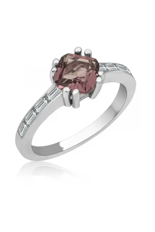 Gümüş Pembe Baget Tek Taş Kadın Yüzük