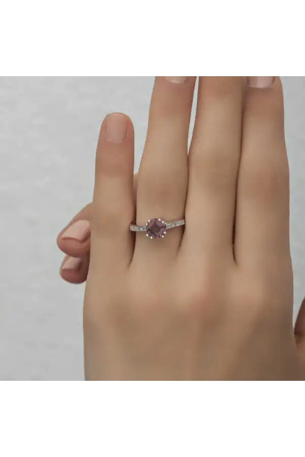 Gümüş Pembe Baget Tek Taş Kadın Yüzük