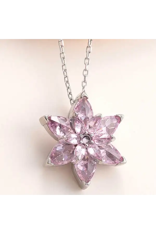 Gümüş Pembe Lotus Çiçeği Kolye