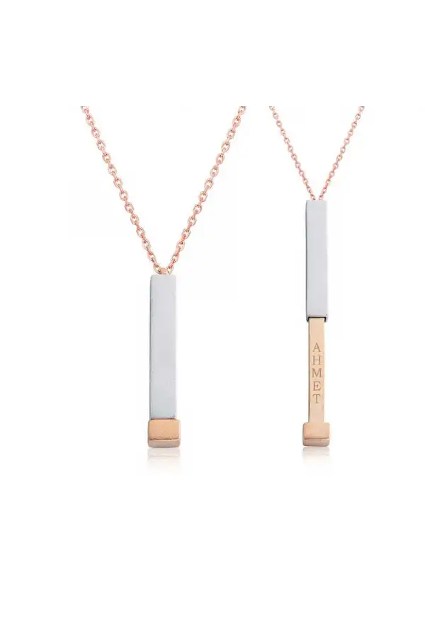 Gümüş Rose İsim Yazılabilen Açılır Çubuk Kadın Kolye