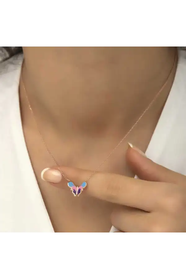 Gümüş Rose Minimal Kelebek Bayan Kolye