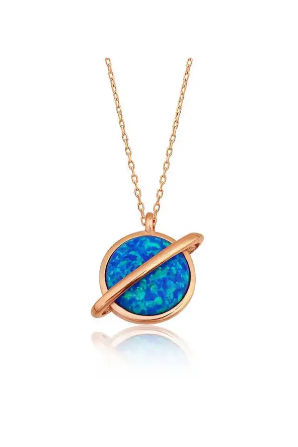 Gümüş Rose Opal Taşlı Gezegen Bayan Kolye