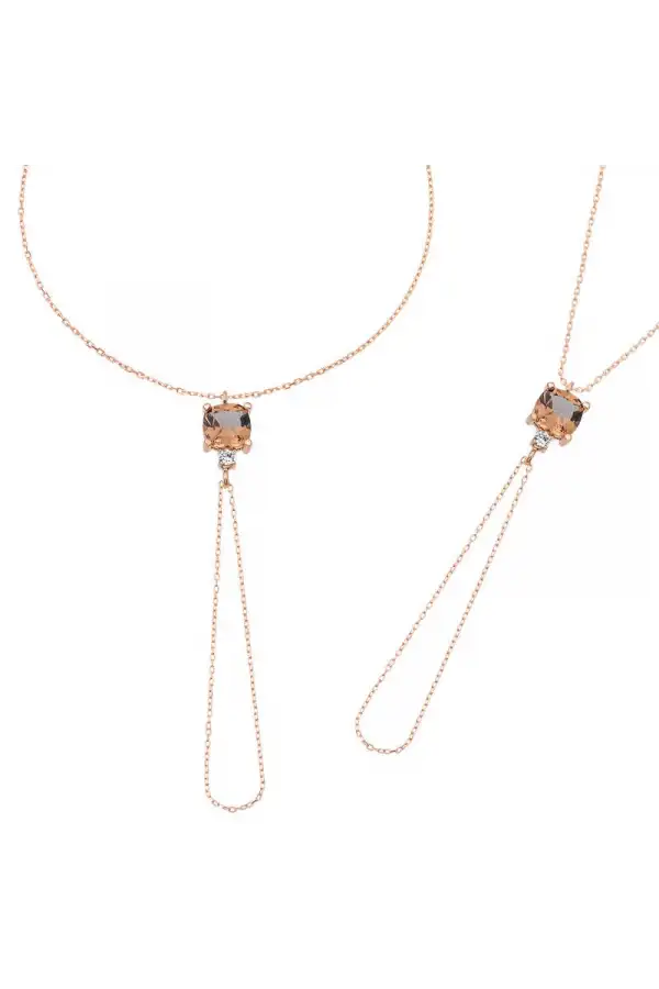 Gümüş Rose Zültanit Taşlı Kare Şahmeran