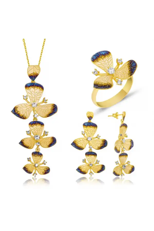 Gümüş Sarı Çiçek Bayan Set