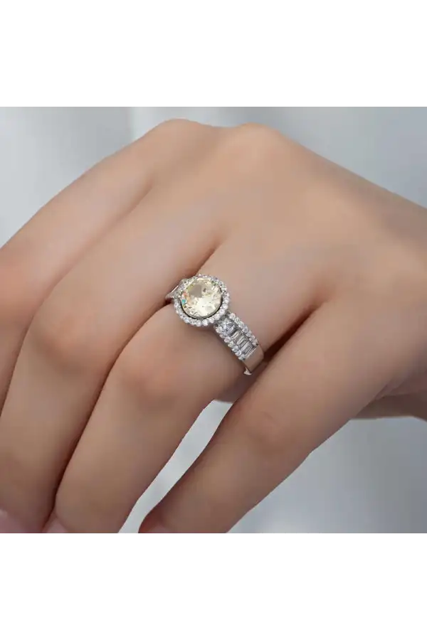 Gümüş Sarı Tek Taş Kadın Yüzük