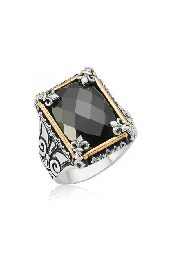 Gümüş Siyah Taşlı Erkek Yüzük
