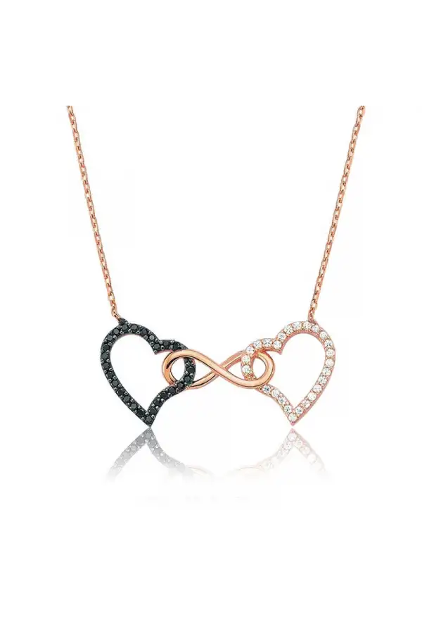 Gümüş Sonsuzluk İki Kalp Bayan Kolye