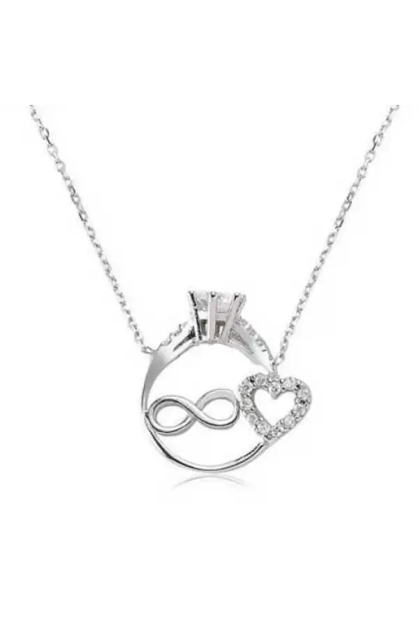 Gümüş Sonsuzluk Kalpli Tek Taş Bayan Kolye