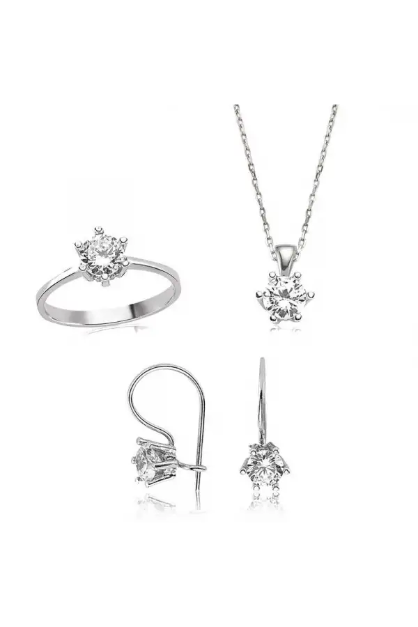 Gümüş Tek Taş Bayan Set