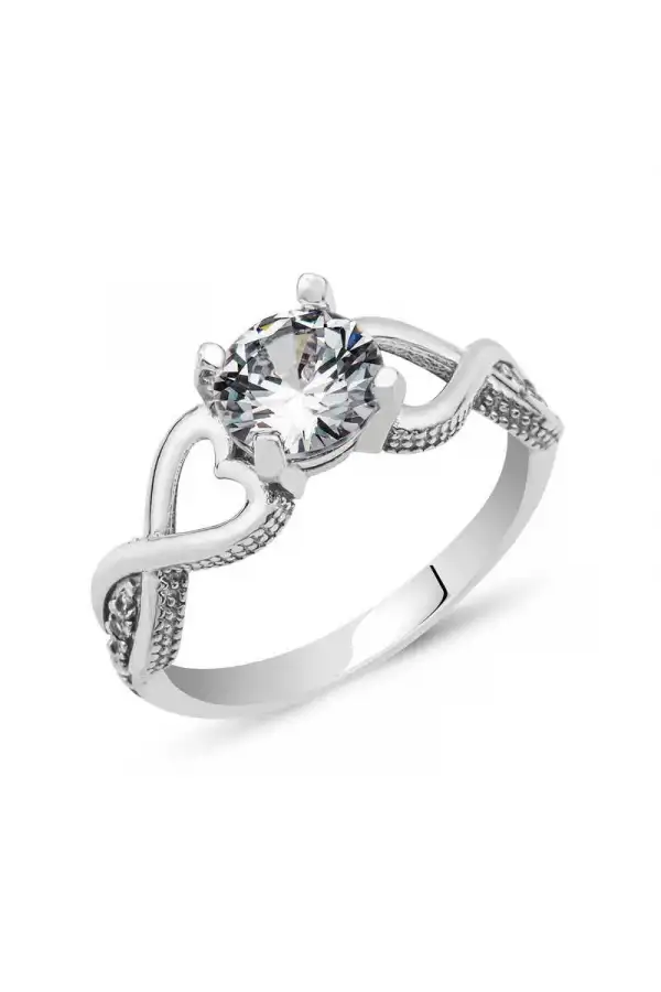 Gümüş Tek Taş Sonsuz Kalp Yüzük