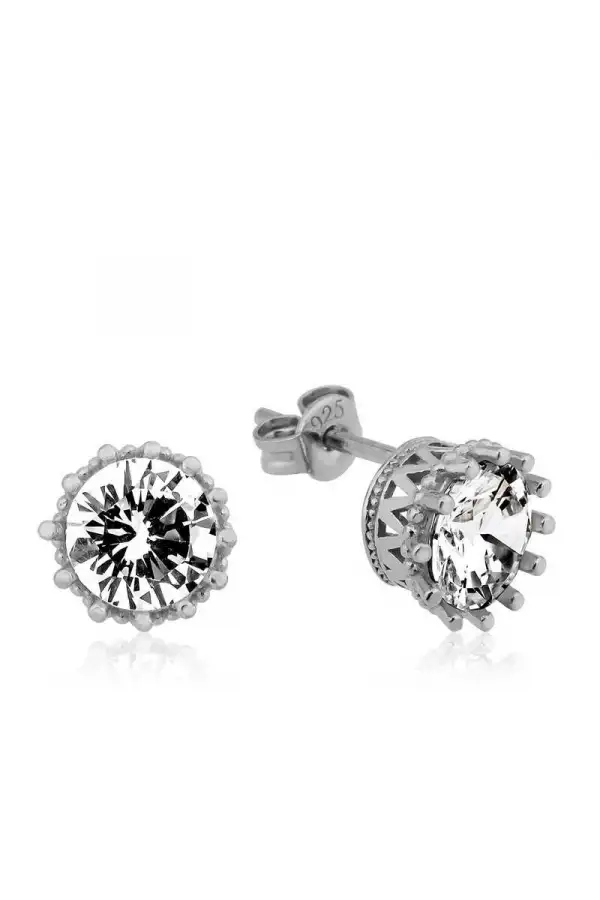 Gümüş Tırnaklı Tek Taş Çivili Kadın Küpe