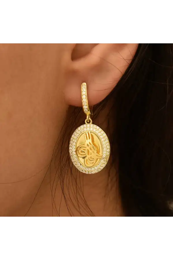 Gümüş Tuğralı Oval Bayan Küpe