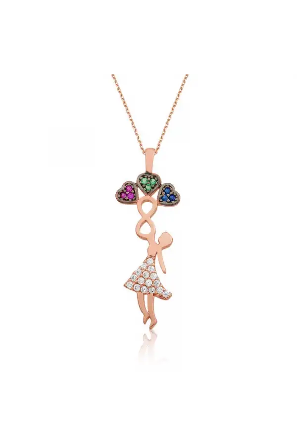 Gümüş Üç Kalp Tutan Kız Bayan Kolye