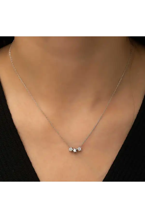 Gümüş Üç Yıldız Kolye