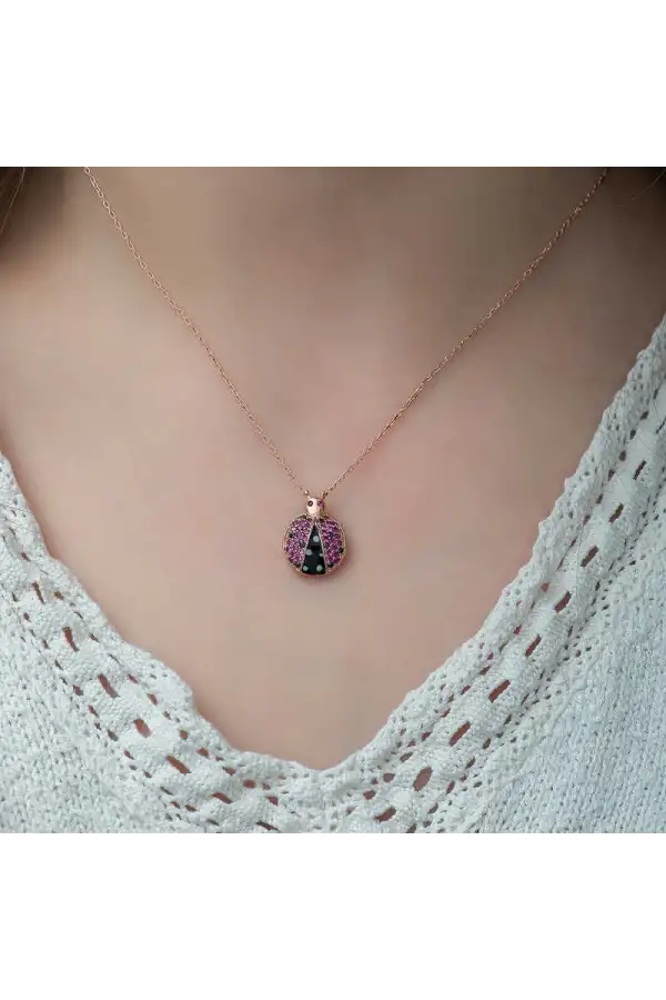 Gümüş Uğur Böceği Bayan Kolye