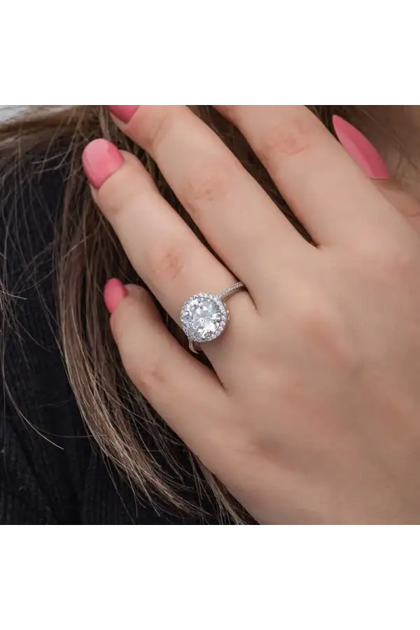 Gümüş Yuvarlak Montür Tek Taş Kadın Yüzük