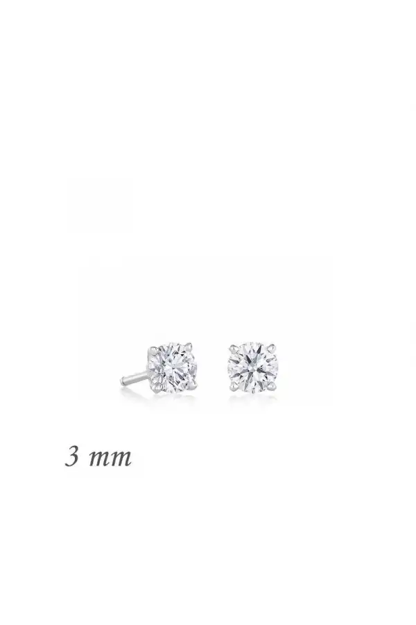 Gümüş Yuvarlak Tek Taş Zirkon Küpe - 3 mm