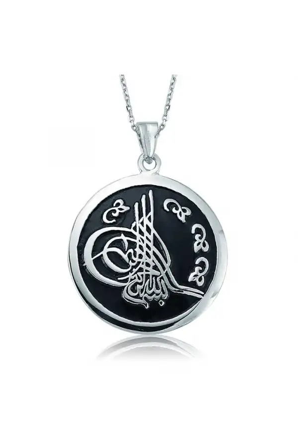 Gümüş Yuvarlak Tuğralı Bayan Kolye