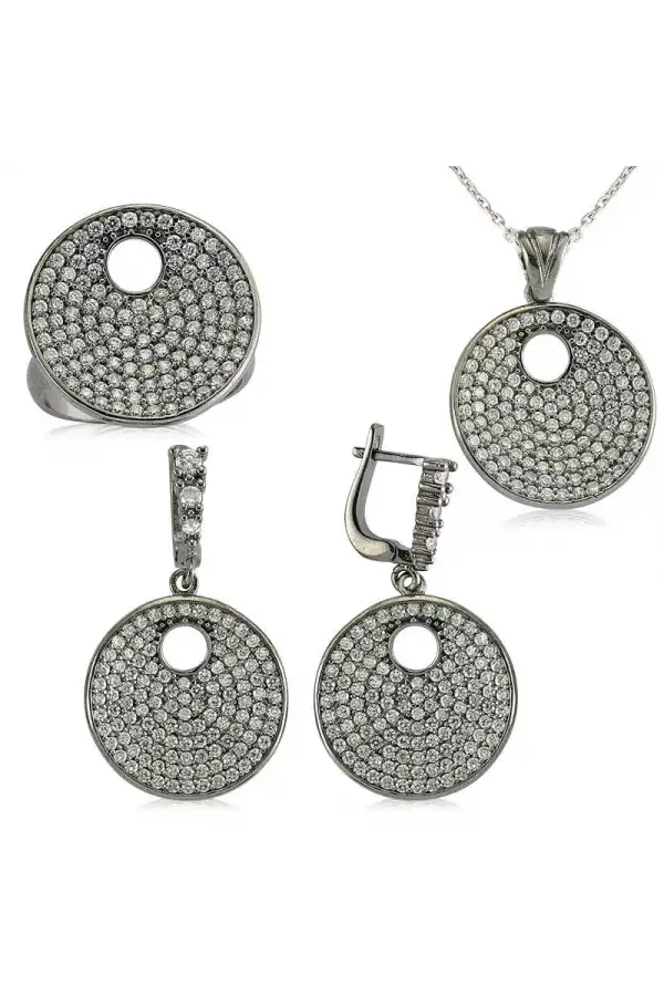 Gümüş Zirkon Taşlı Yuvarlak Bayan Set