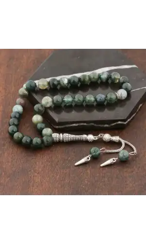 ​Doğaltaş Metal Püsküllü Hint Akik Taşlı Tesbih