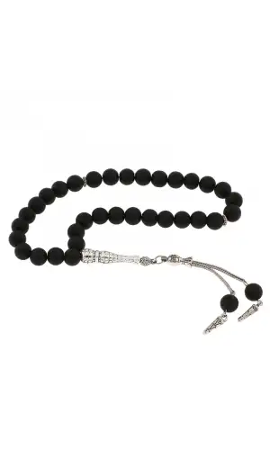 ​Doğaltaş Metal Püsküllü Mat Oniks Taşı Tesbih