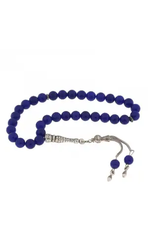 ​Doğaltaş Metal Püsküllü Mavi Yeşim Taşı Tesbih