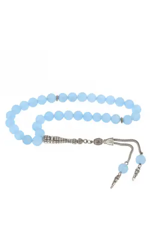 ​Doğaltaş Metal Püsküllü Mavi Yeşim Taşı Tesbih