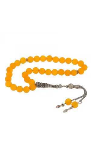 ​Doğaltaş Metal Püsküllü Sarı Yeşim Taşı Tesbih