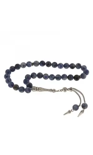​Doğaltaş Metal Püsküllü Sodalit Taşı Tesbih