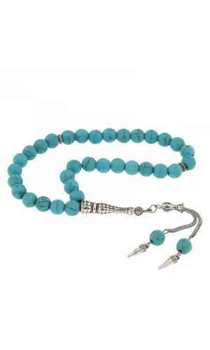 ​Doğaltaş Metal Püsküllü  Turkuaz Taşı Tesbih