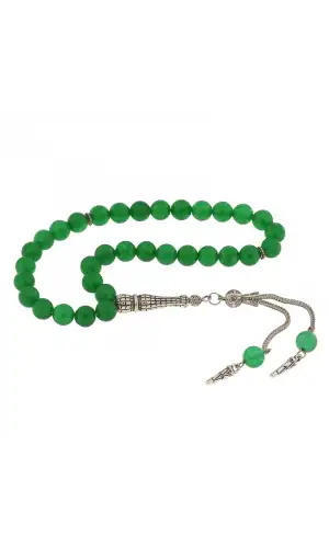 ​Doğaltaş Metal Püsküllü Yeşil Yeşim Taşı Tesbih