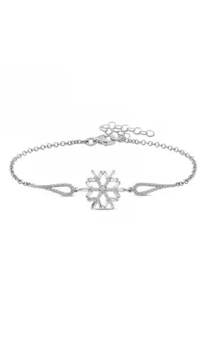 ​Gümüş Baget Taşlı Kar Tanesi Bileklik
