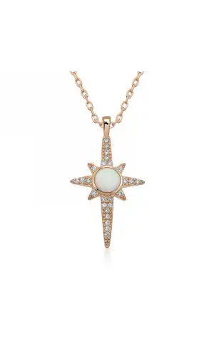 ​Gümüş Beyaz Opal Taşlı Kuzey Yıldızı Kolye