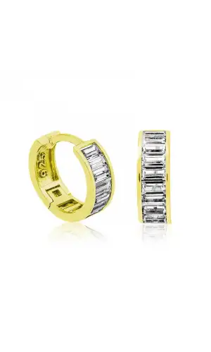 ​Gümüş Gold Baget Taşlı Halka Küpe